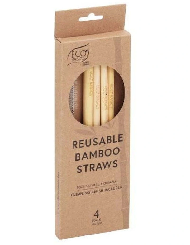 Eco Basics Reusable Bamboo Straws 23cm 4 Pack in Multi