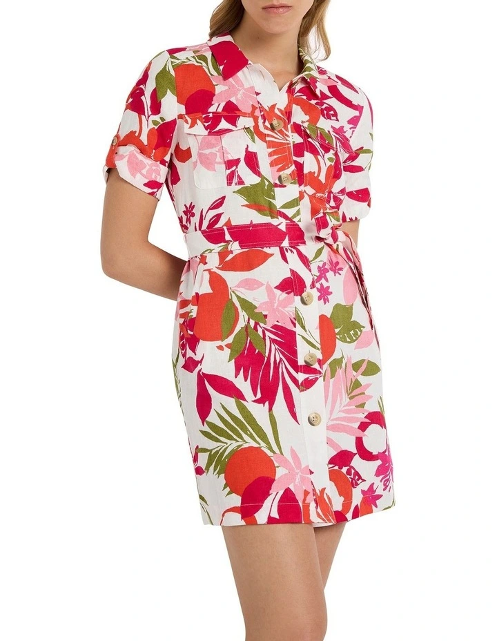 Fruit My Shot Linen Dress in Ivory Multi
