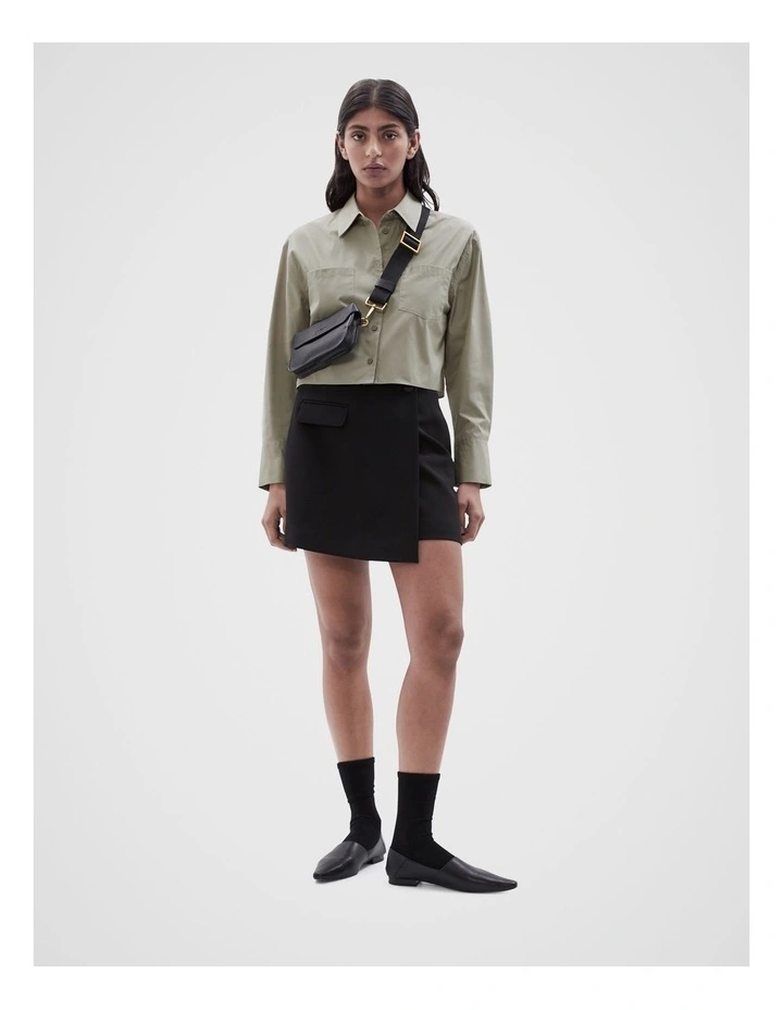 Cropped Cotton Shirt in Soft Khaki