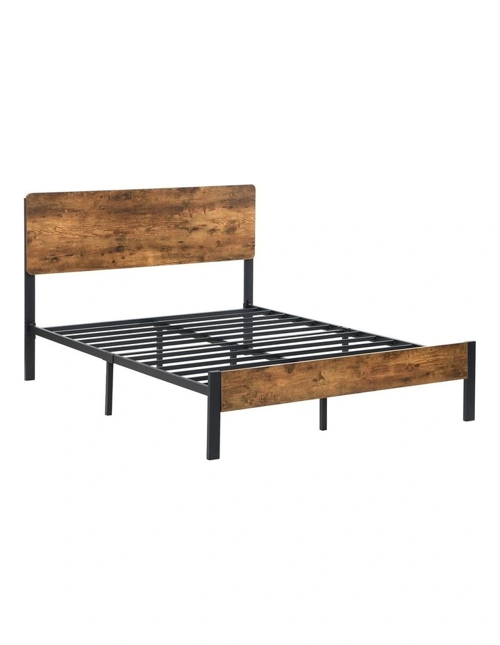 Heavy Duty Metal Double Size Bed Frame in Rustic Dark Brown