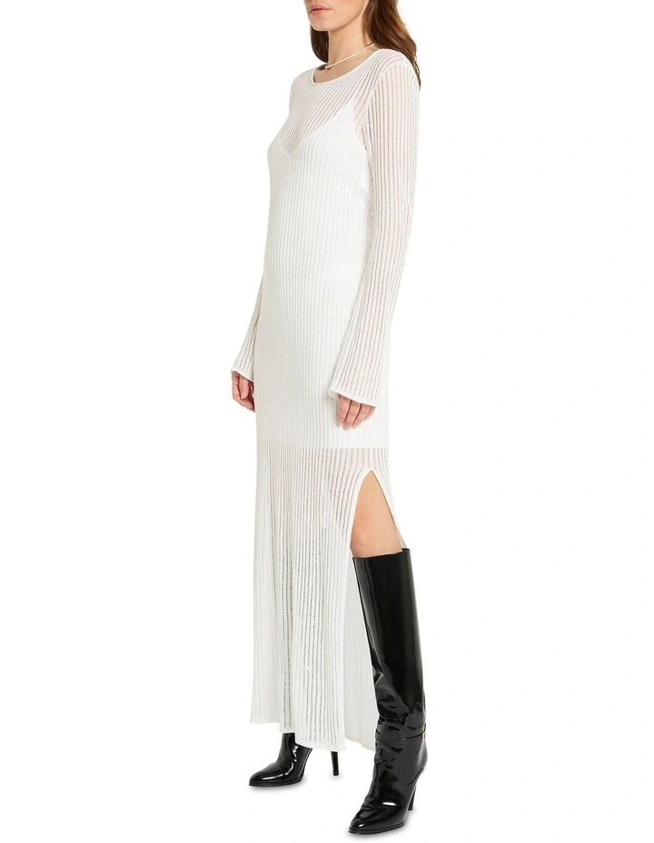 Laddered Long Sleeve Knit Dress in Cream