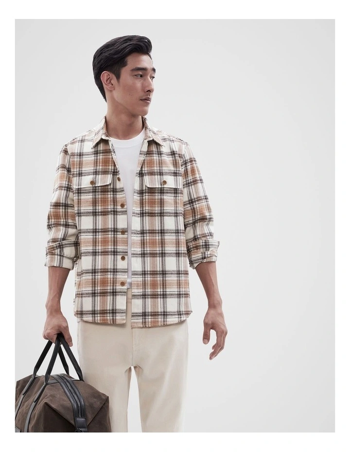 Check Long Sleeves Regular Shirt in Brown