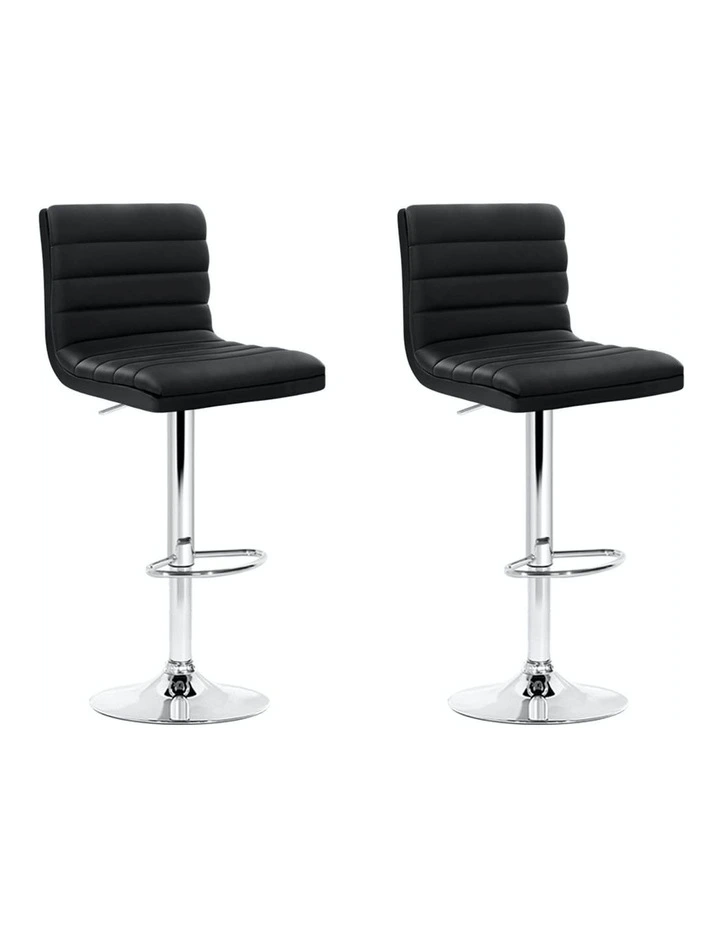 Bar Stools Leather Kitchen Chairs x2 in Black