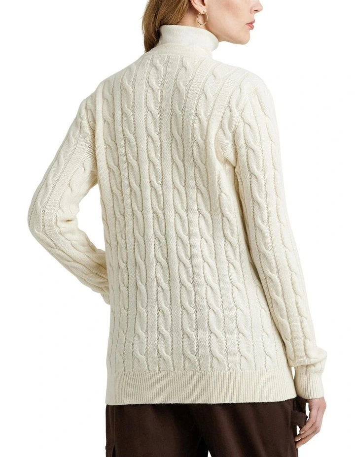 Bullion Cable-Knit Wool-Blend Cardigan in Beige