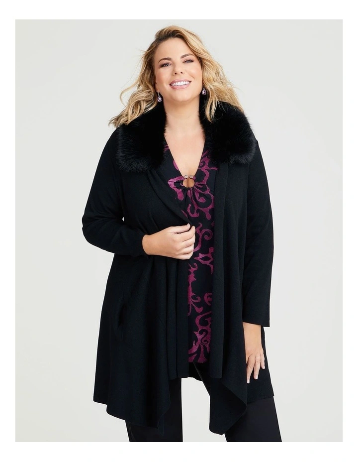 Glamour Fur Collar Bamboo Cardigan Black