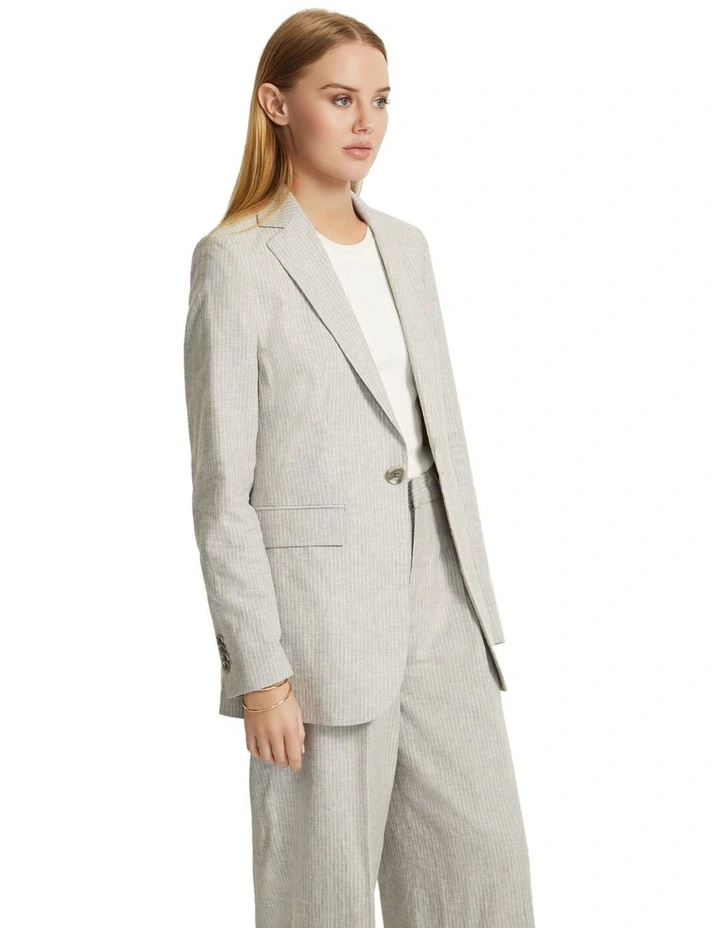 Lola Linen Blend Jacket in Grey Pinstripe