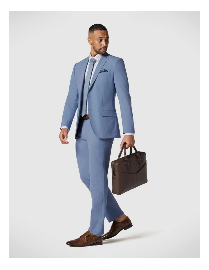 Slim Stretch Wool Blend Tailored Jacket in Slate Blue