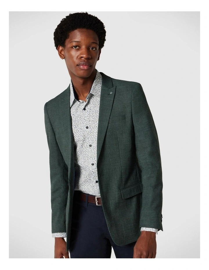 Slim Stretch Textured Tailored Blazer in Forest Green