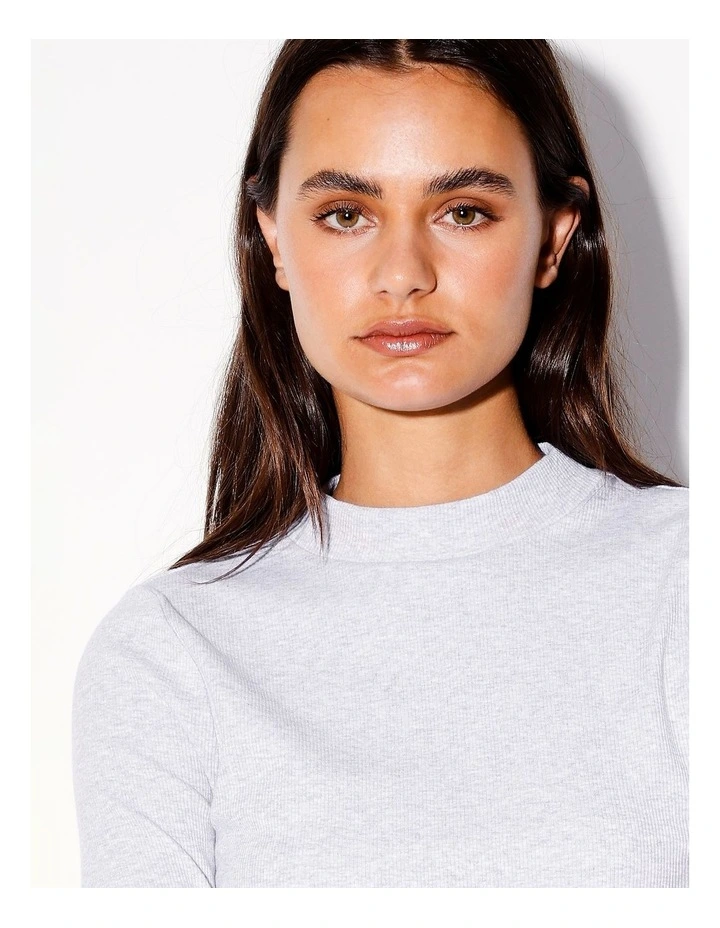 Organic Blend Long Sleeve Mock Neck Tee in Grey