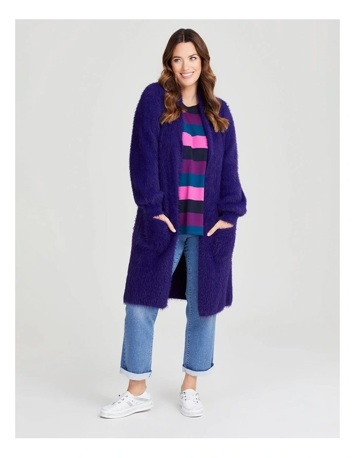 Fluffy Knit Cozy Cardigan in Jewel Purple