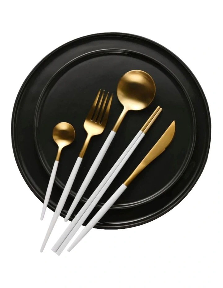 Hemingway Cutlery and Chopstick Set 30 Piece in Matte White/Gold