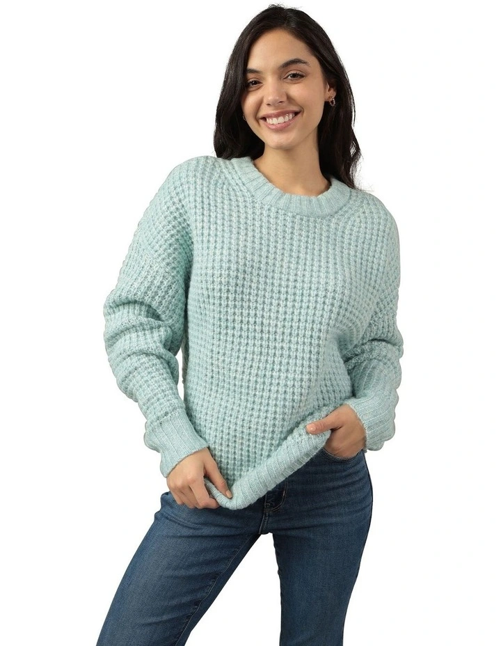 Oversized Waffle Crewneck Sweater in Light Blue