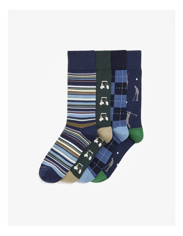 Australian Cotton Blend Golf Sock Pack Of 4 in Multicolour