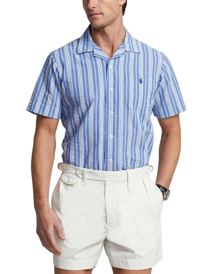 Classic Fit Striped Seersucker Shirt in Blue