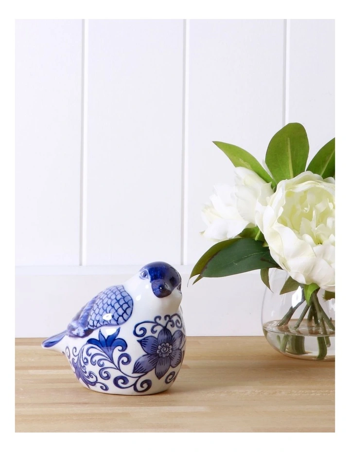 Hand Painted Porcelain Bird Sculpture 29x11cm in Blue