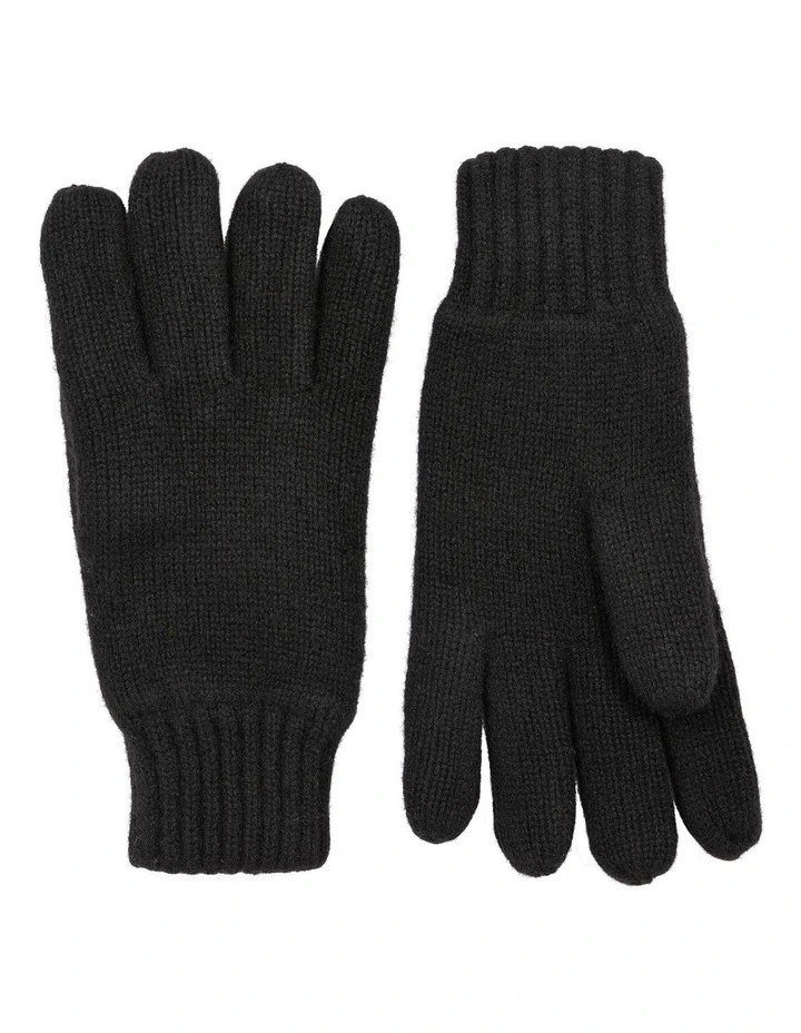 Wool Blend Insulated Knit Gloves in Black