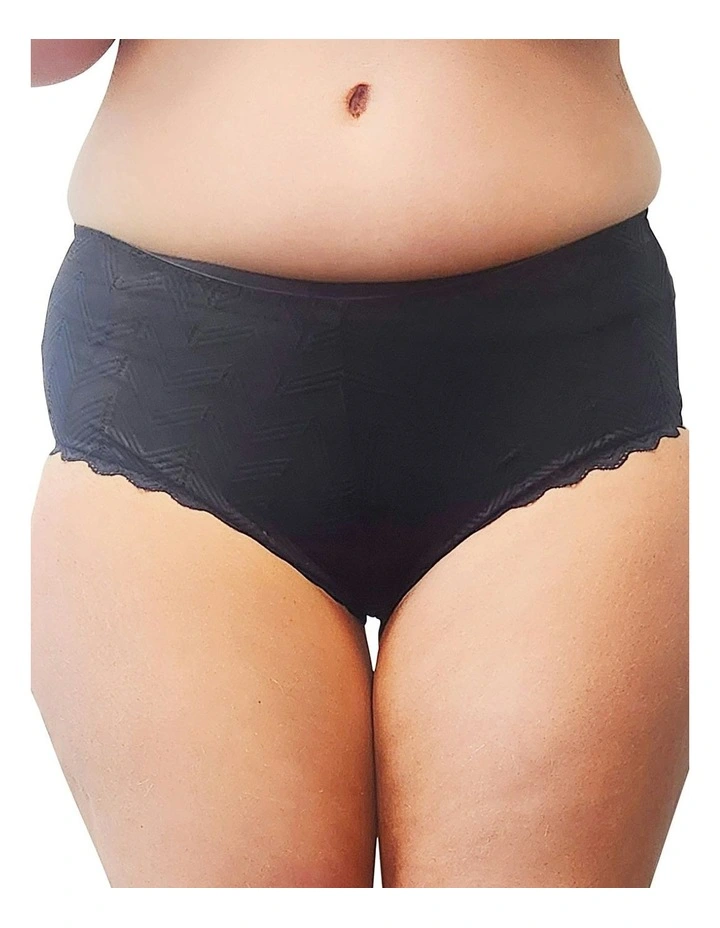 Mid Rise Zig Zag Lace Brief in Black