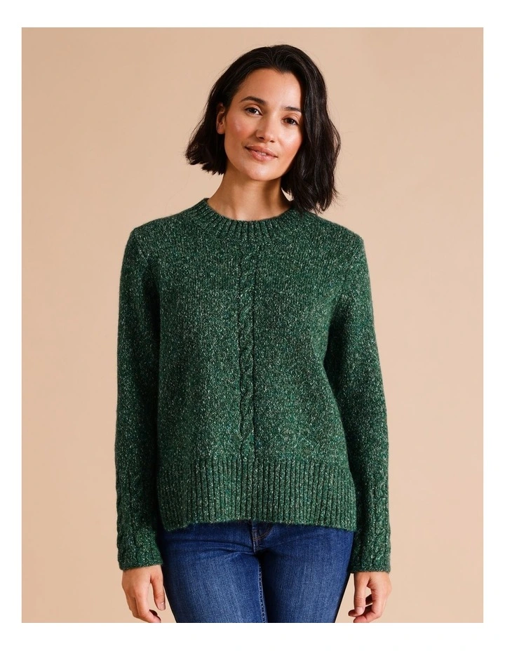 Recycled Polyester Blend Cable Cuff Jumper In Forest