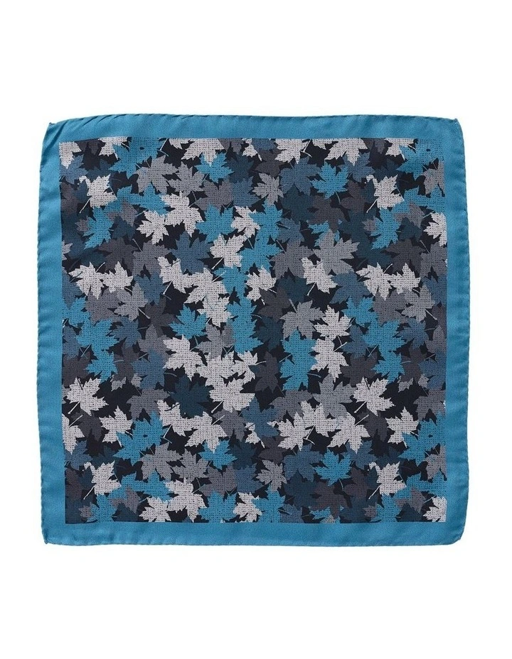 Autumn Leaves Silk Pocket Square in Denim
