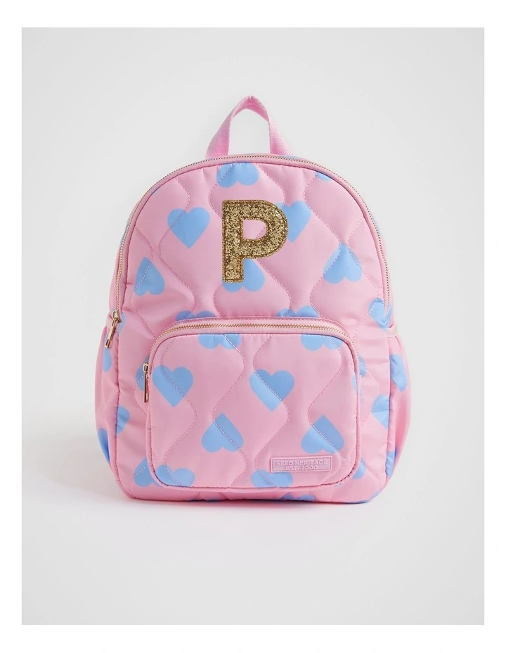 Quilted Initial "P" Backpack in Pink