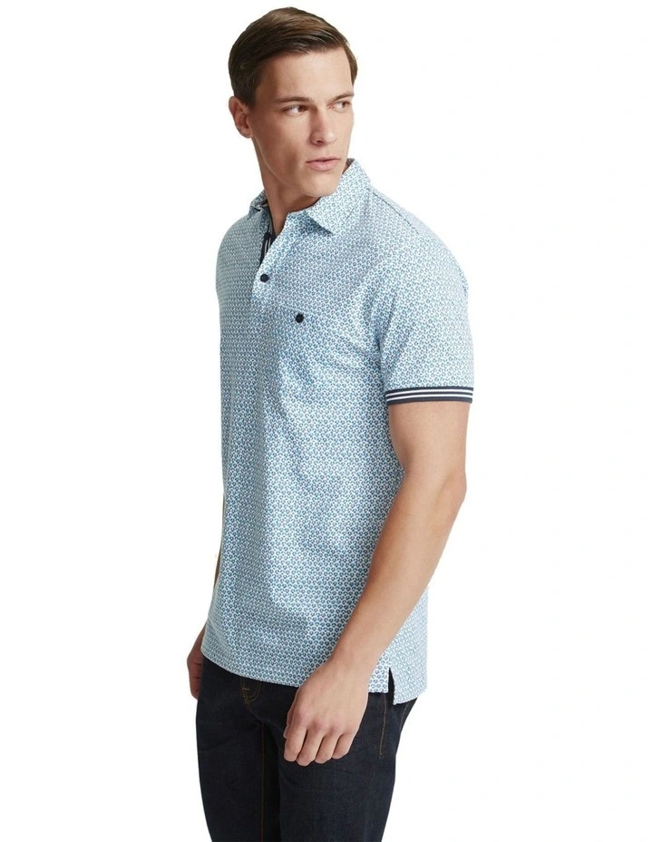 Milo Printed Jersey Polo in Blue