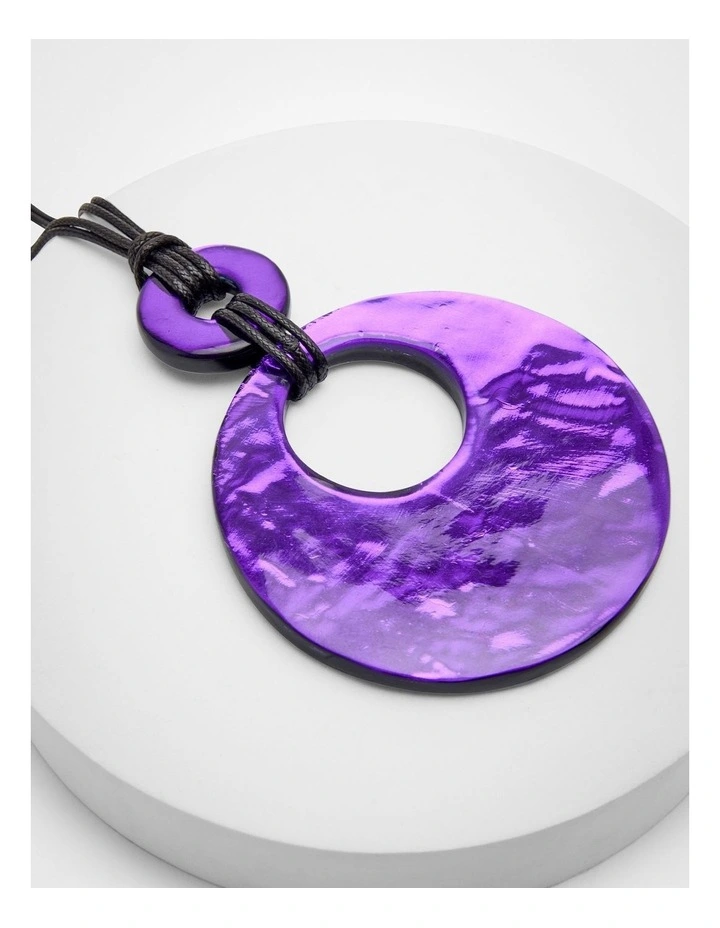Circle Resin Gong Necklace in Purple