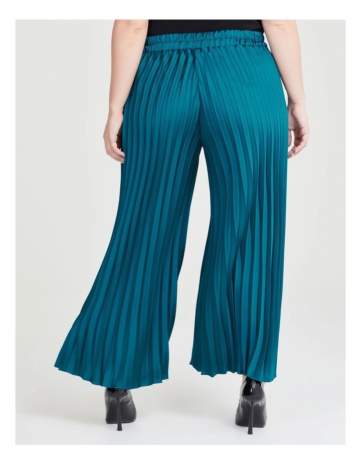 Satin Pleated Wide Leg Pant in Deep Teal