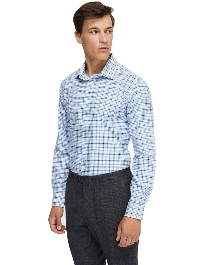 Islington Cotton Small Check Shirt in Blue
