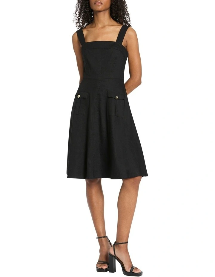 Best Song Eva Linen Dress in Black