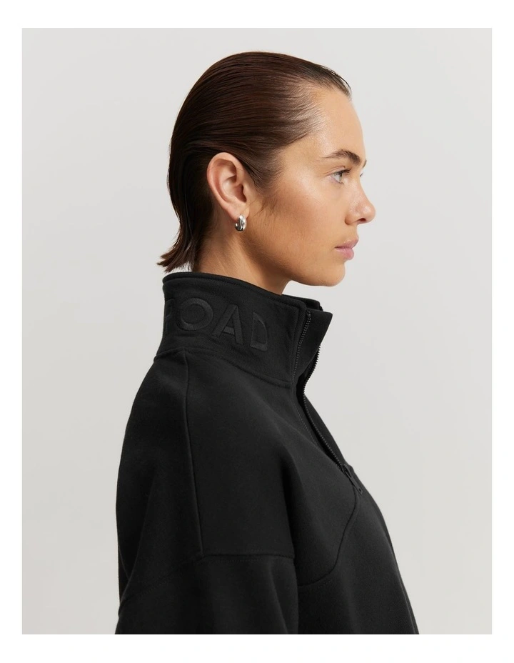 Australian Cotton Zip Collar Sweat in Black