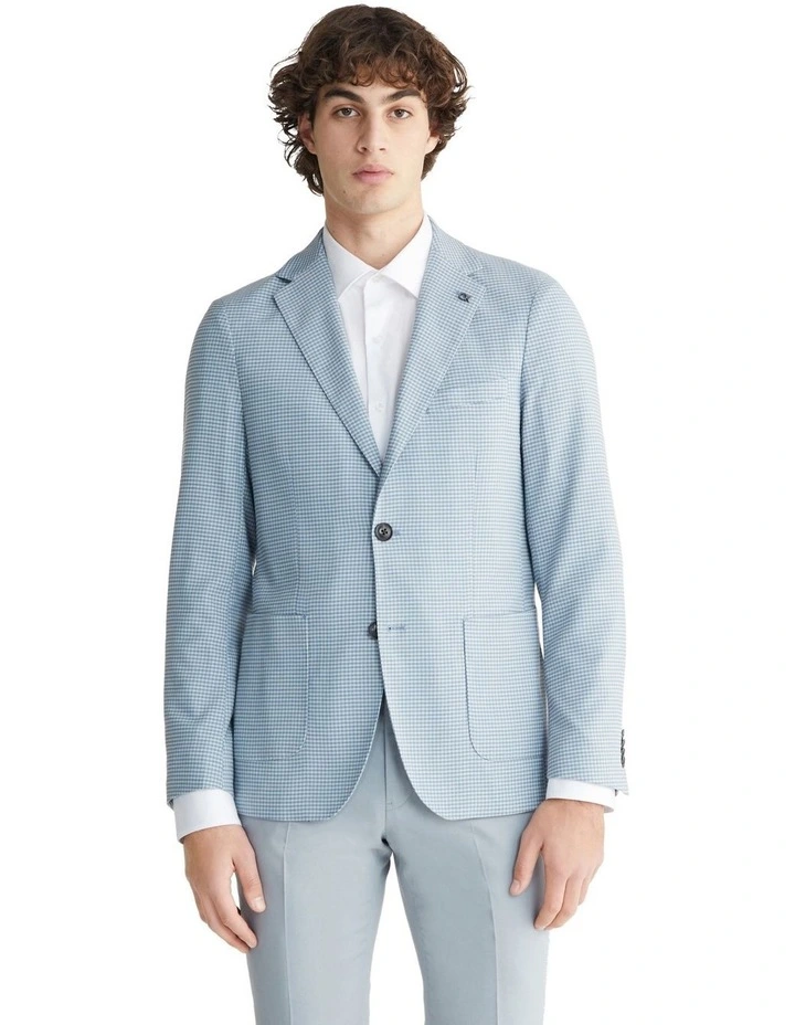 X Slim Gingham Blazer in Grey Blue