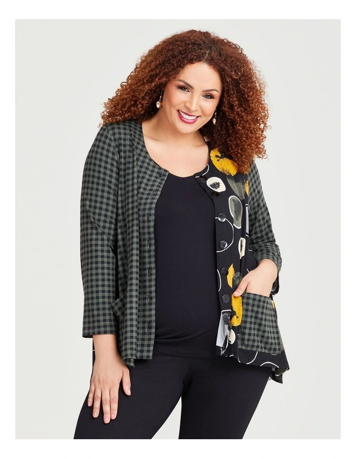 Natural Rosalia Spot Check Cardigan in Print