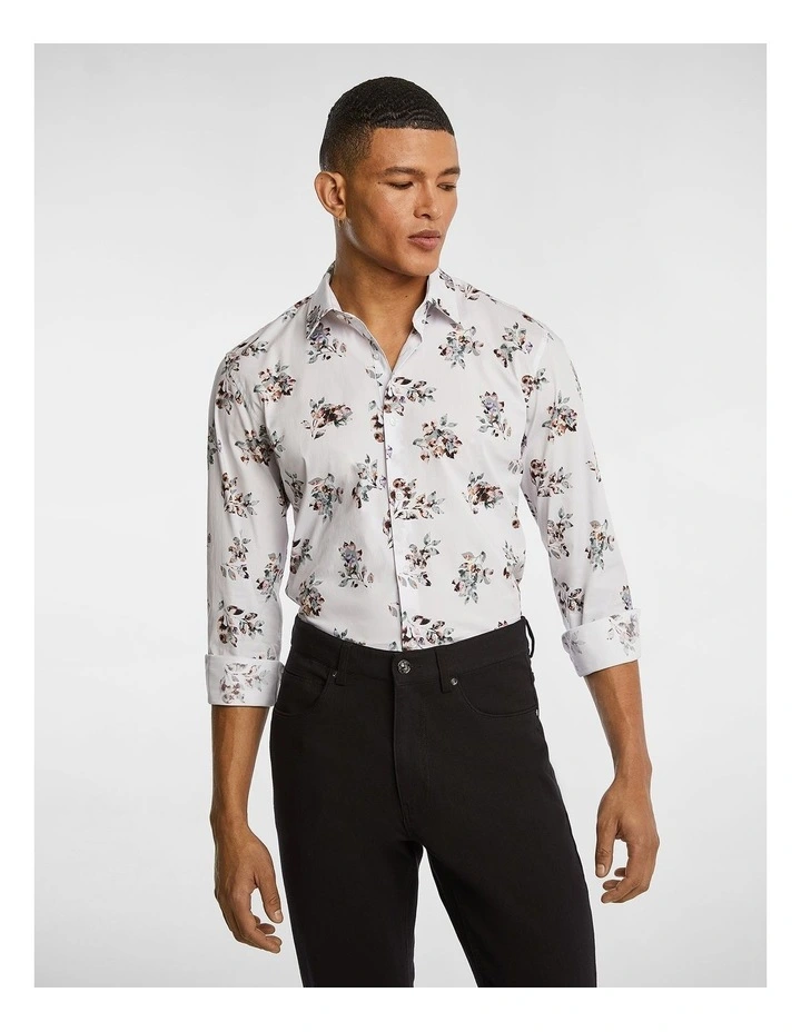 Ernie Floral Slim Shirt in White