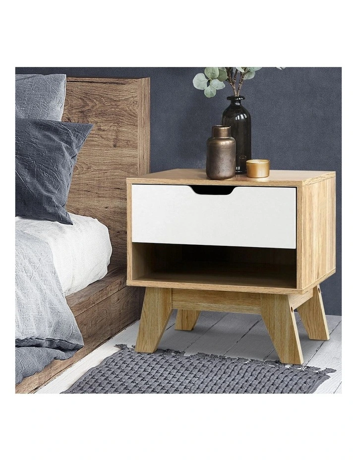 Bedside Table 1 Drawer With Shelf in Iker White & Oak