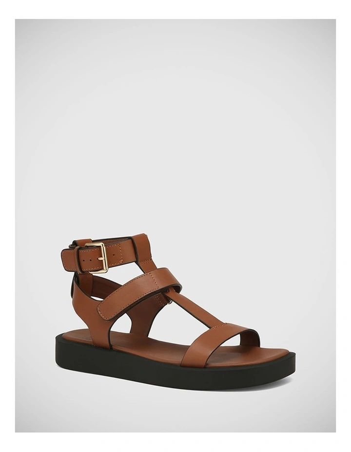 Ilkah Leather Flat Sandal in Bark