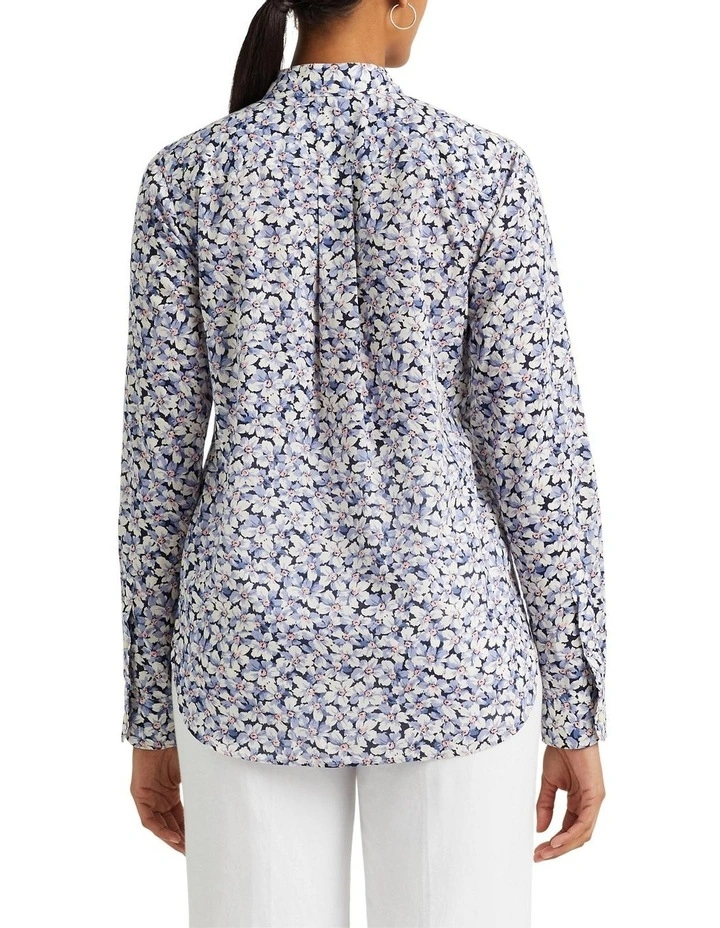 Floral Cotton Voile Shirt in Blue