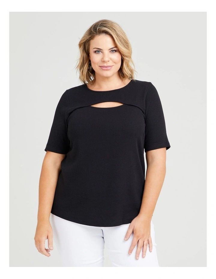 Cotton Kiara Neck Detail Top Black