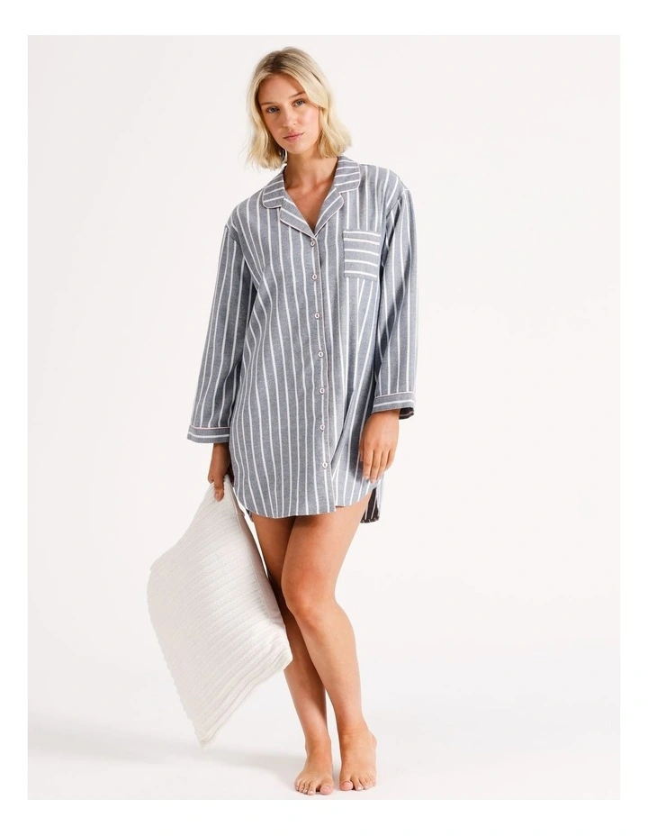 Long Sleeve Nightie in Navy Stripe