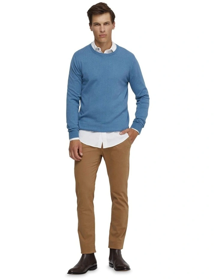Crew Neck Cotton Cashmere Knit in Blue