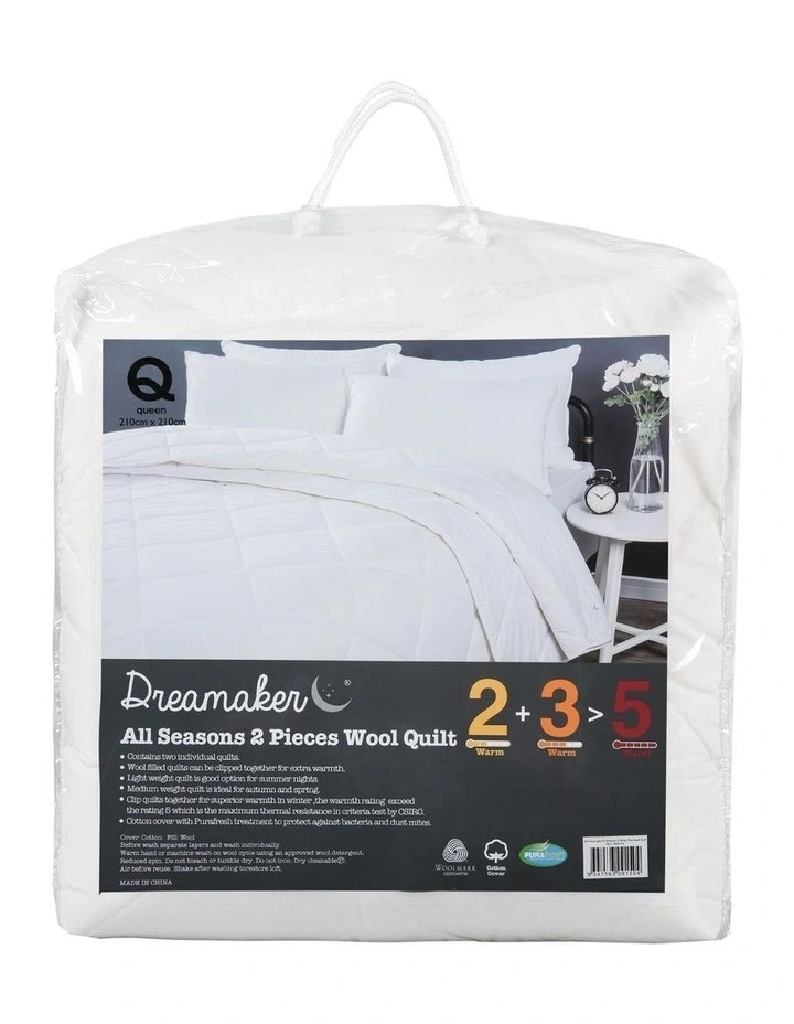 All Season Australian Wool Quilt 2 Piece in White
