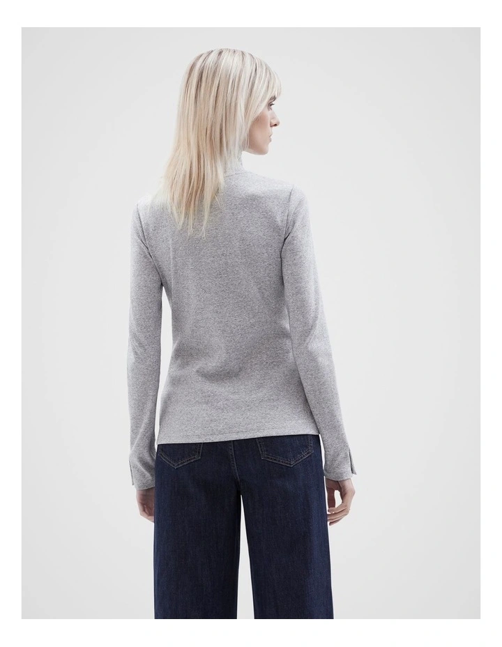 Ribbed Mock Neck Top in Grey Marle