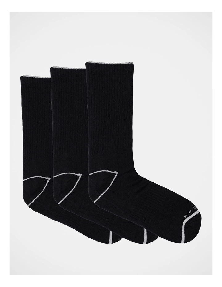 Organic Cotton Crew Sports Socks 3 Pack in Black