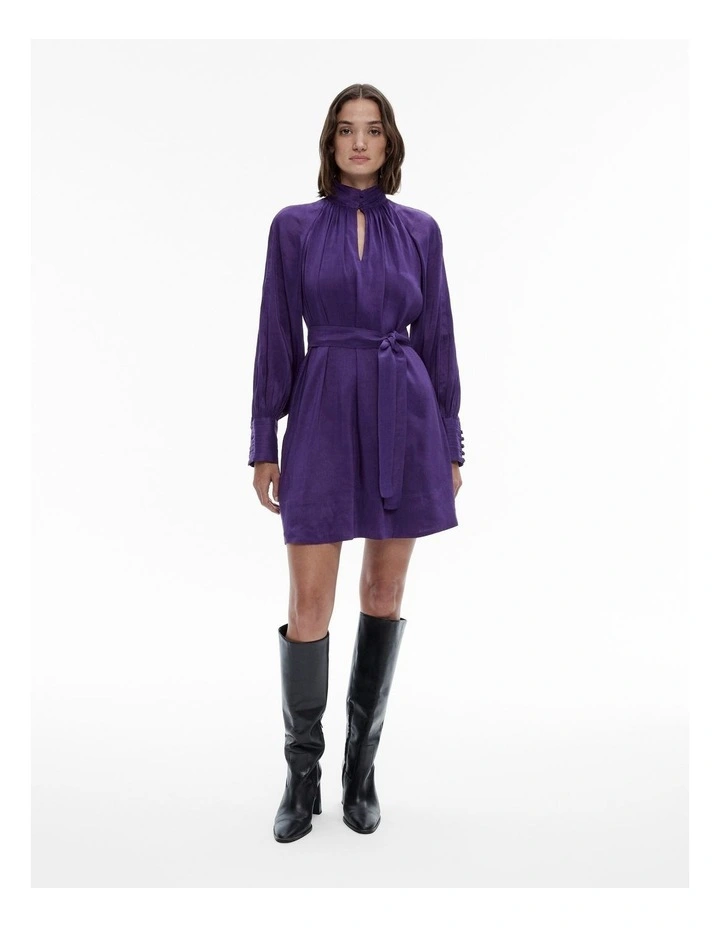 Silk Linen High-neck Mini in Royal Purple