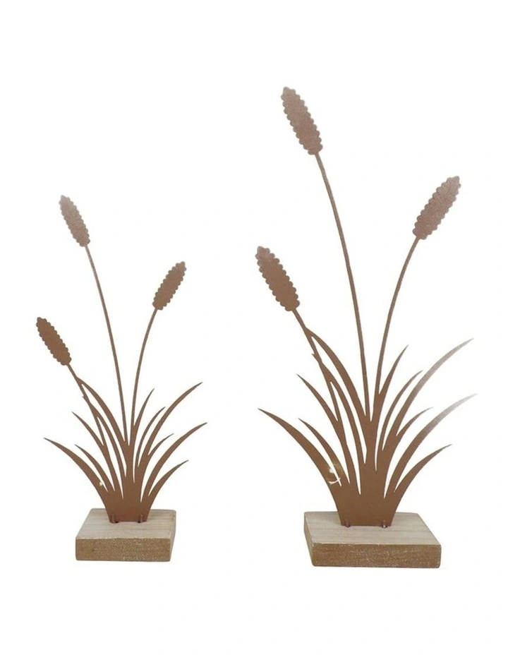 Set of 2 Bulrush Ornaments in Rust