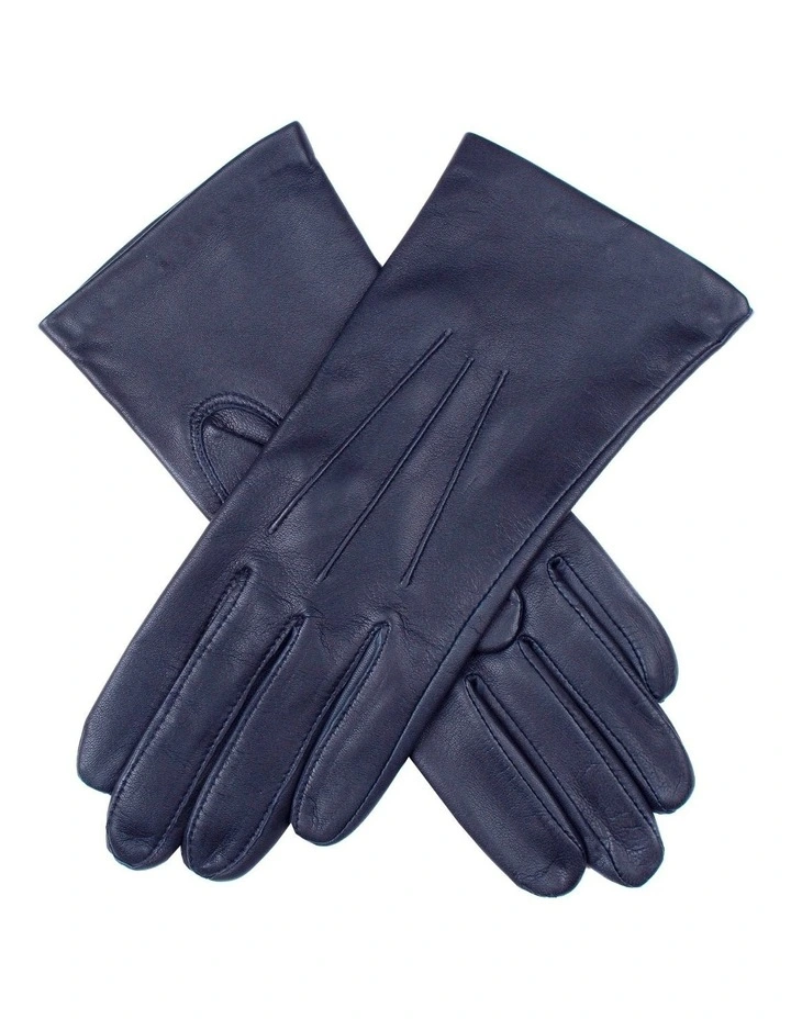 Silk Lined Leather Gloves in Navy