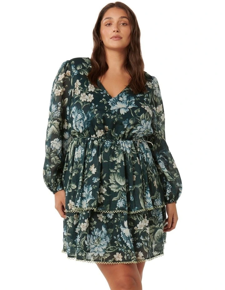 Remi Printed Bow Tie Skater Dress in Green Multi