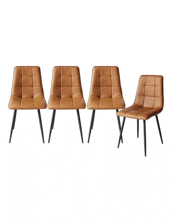 Padded Seat PU Leather Dining Chairs x4 in Brown