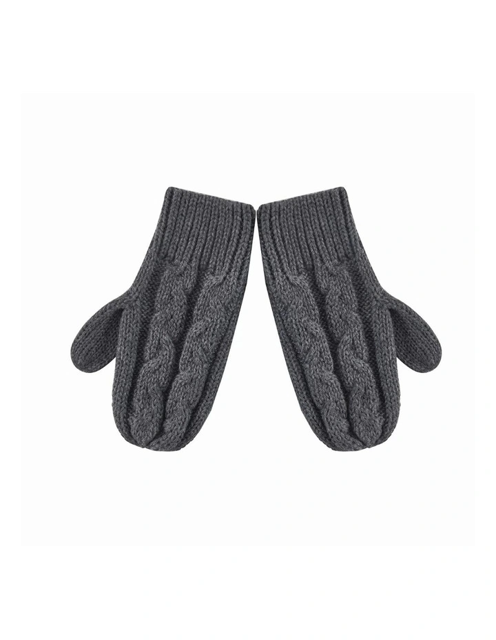 Cotton Cable Knitted Mittens in Charcoal