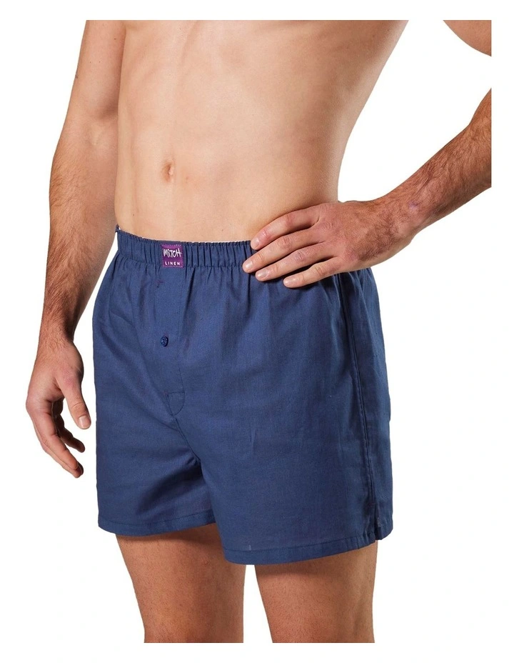 Linen Blend Boxer Shorts in Denim