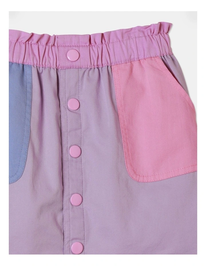 Colourblock Paperbag Waist A-Line Skirt in Lavender